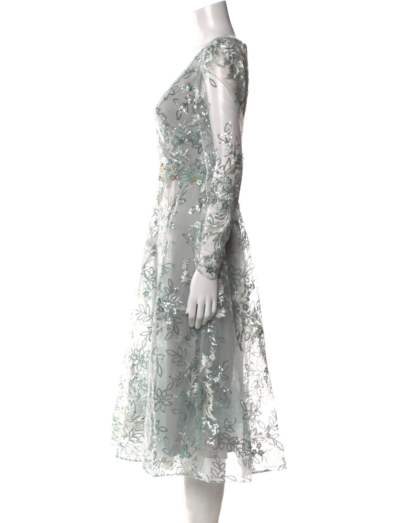 Mac Duggal Floral Print Midi Length Dress