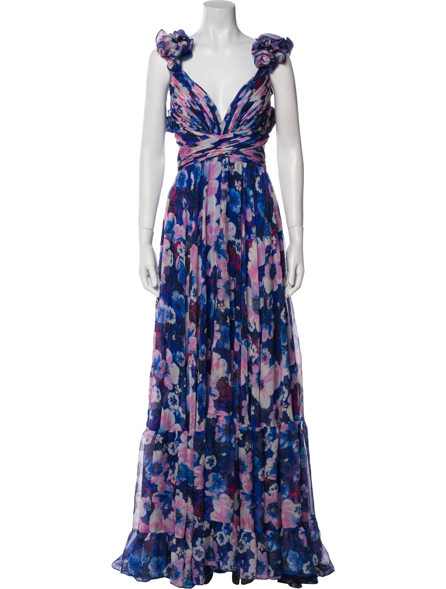 Mac Duggal Floral Print Long Dress