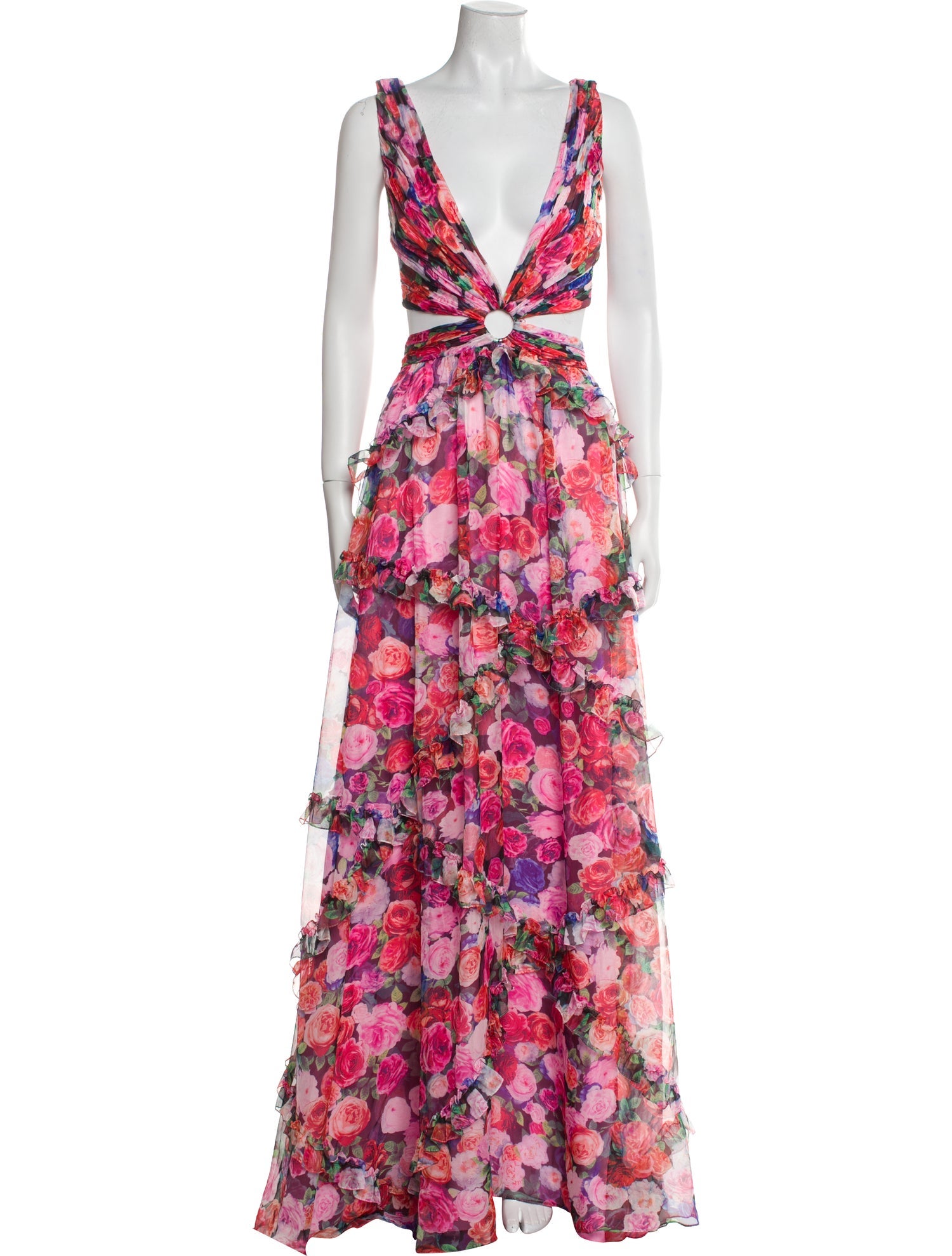 Mac Duggal Floral Print Midi Length Dress