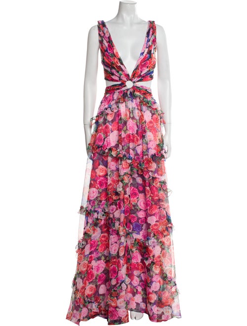Mac Duggal Floral Print Midi Length Dress