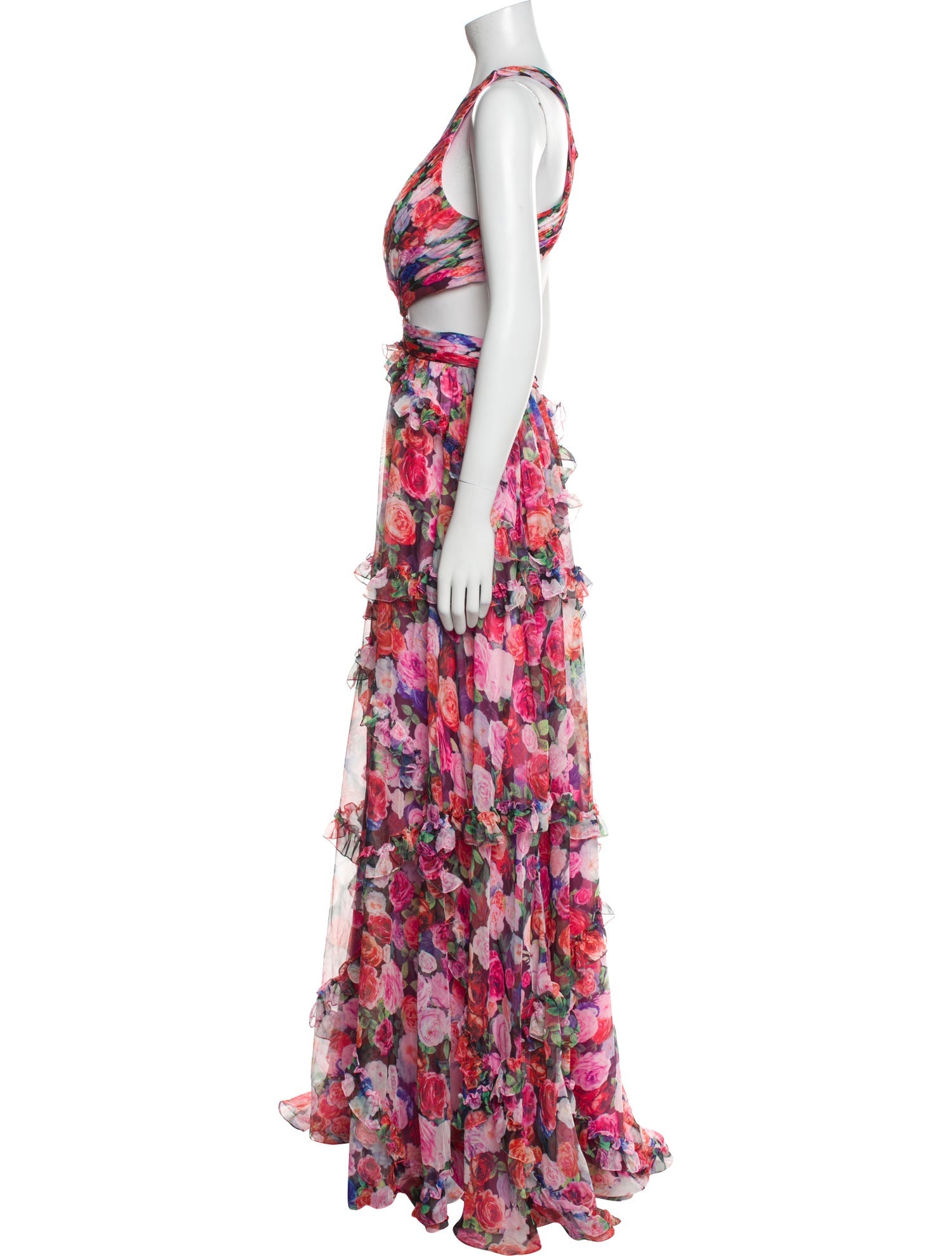 Mac Duggal Floral Print Midi Length Dress