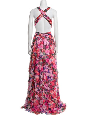 Mac Duggal Floral Print Midi Length Dress