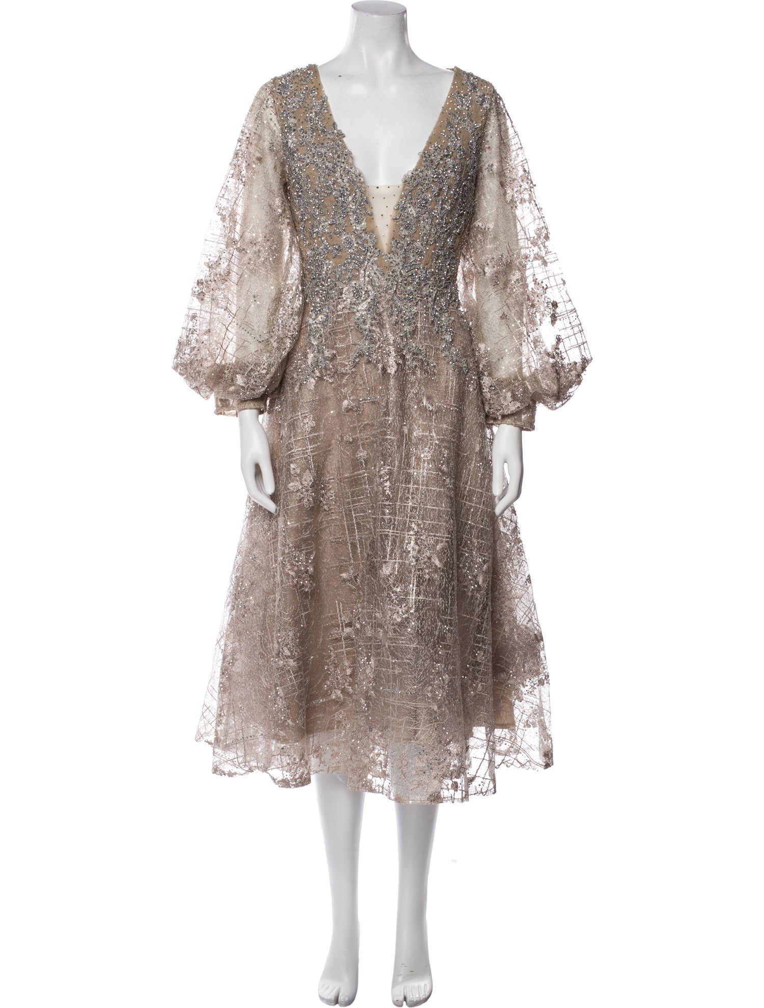 Mac Duggal V-Neck Midi Length Dress