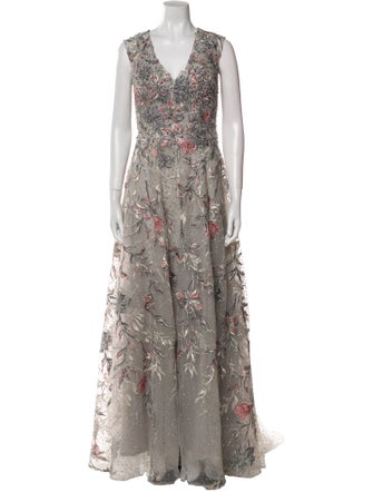 Mac Duggal Floral Print Long Dress