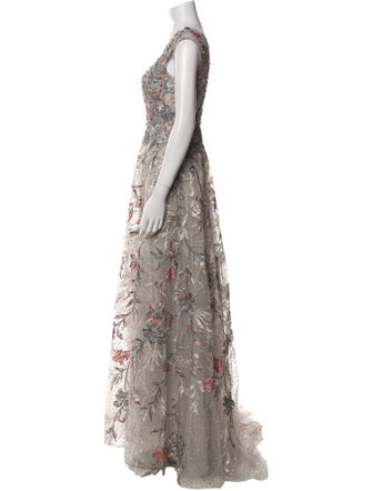 Mac Duggal Floral Print Long Dress
