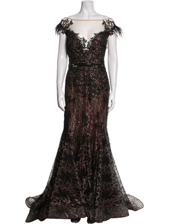 Mac Duggal Lace Pattern Long Dress