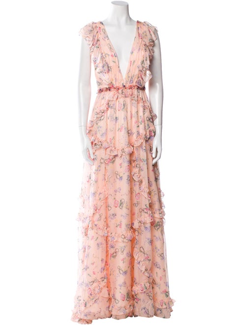 Mac Duggal Floral Print Long Dress