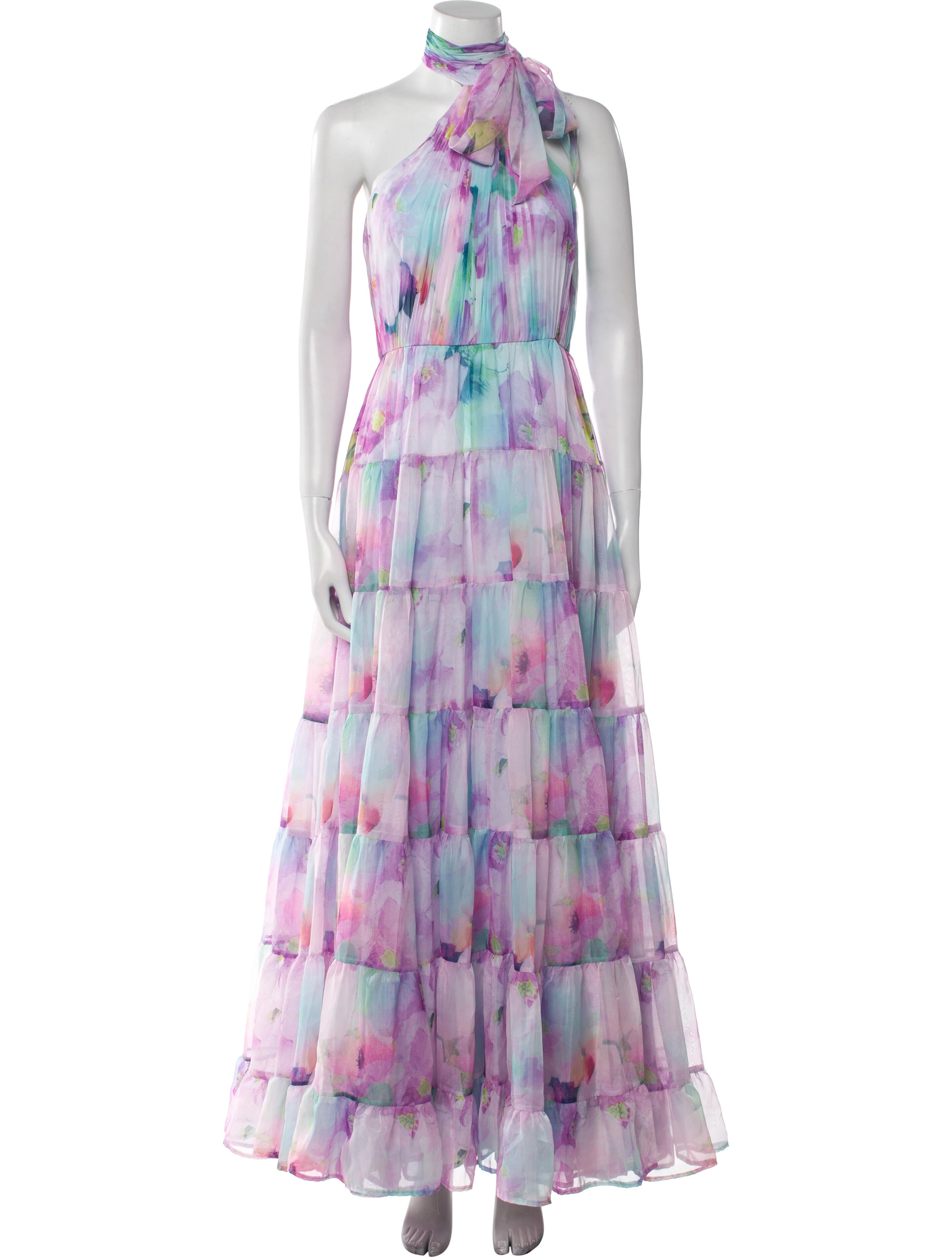 Mac Duggal Floral Print Long Dress