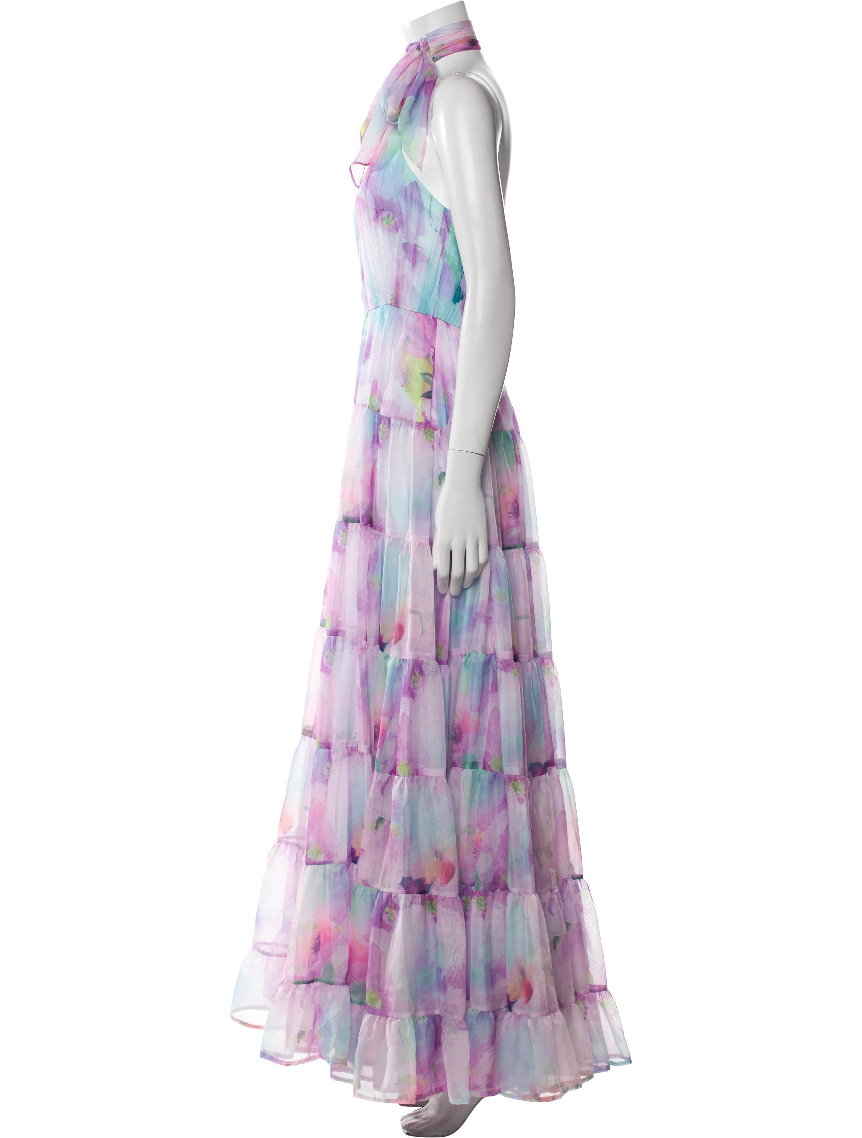 Mac Duggal Floral Print Long Dress