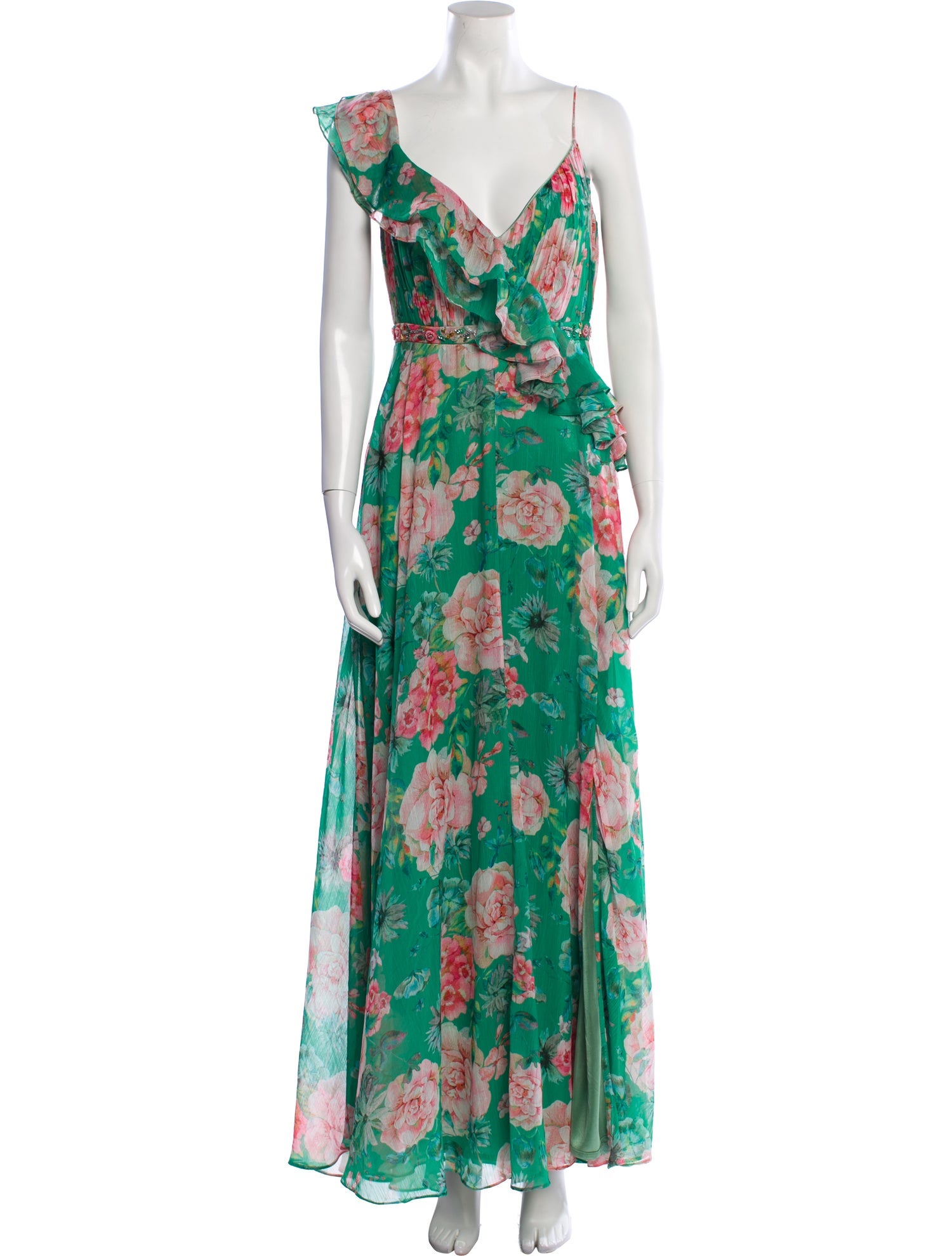 Mac Duggal Floral Print Long Dress