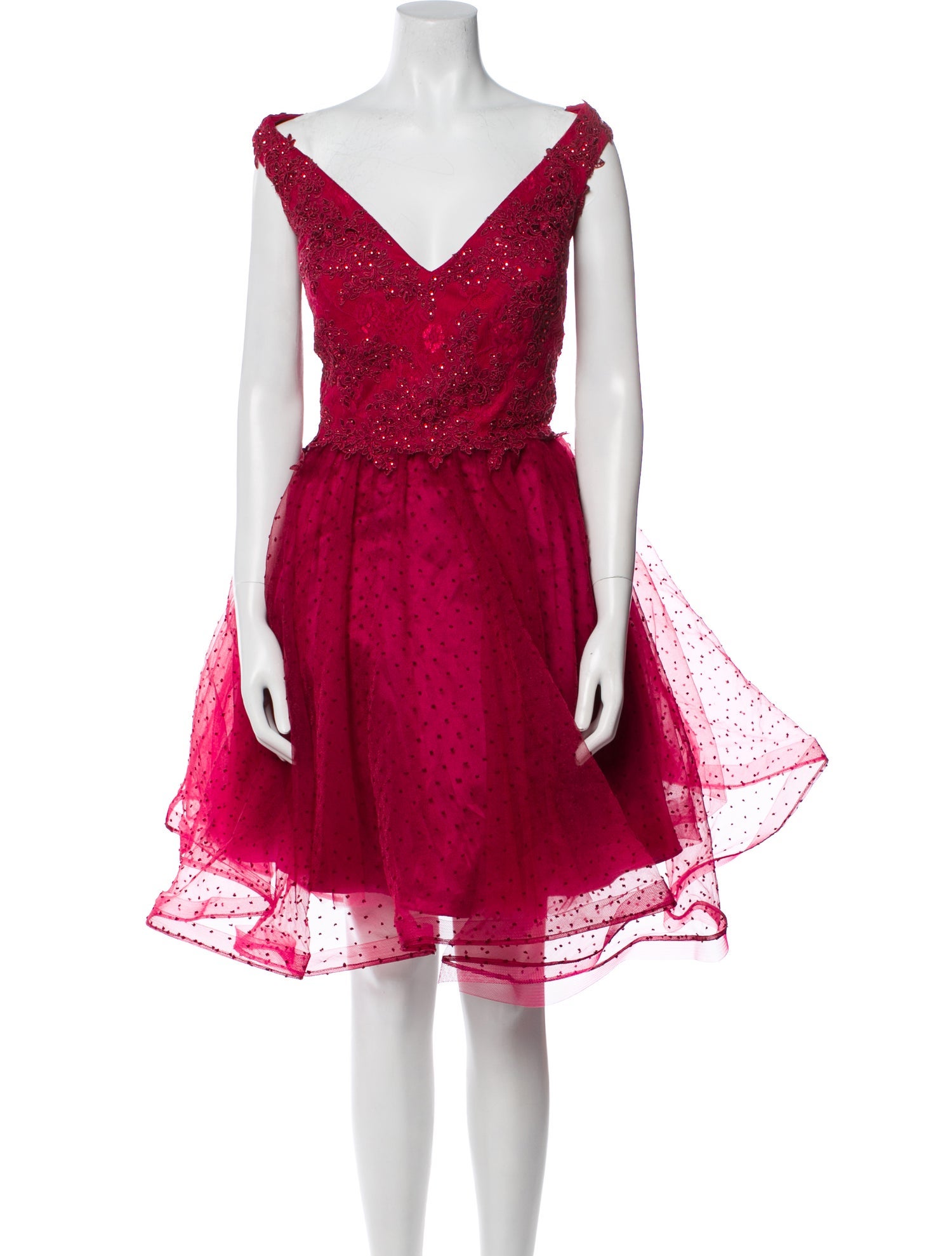 Mac Duggal V-Neck Knee-Length Dress