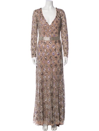 Mac Duggal Floral Print Long Dress