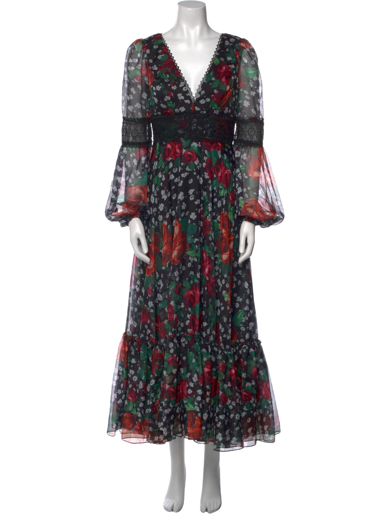 Mac Duggal Floral Print Long Dress