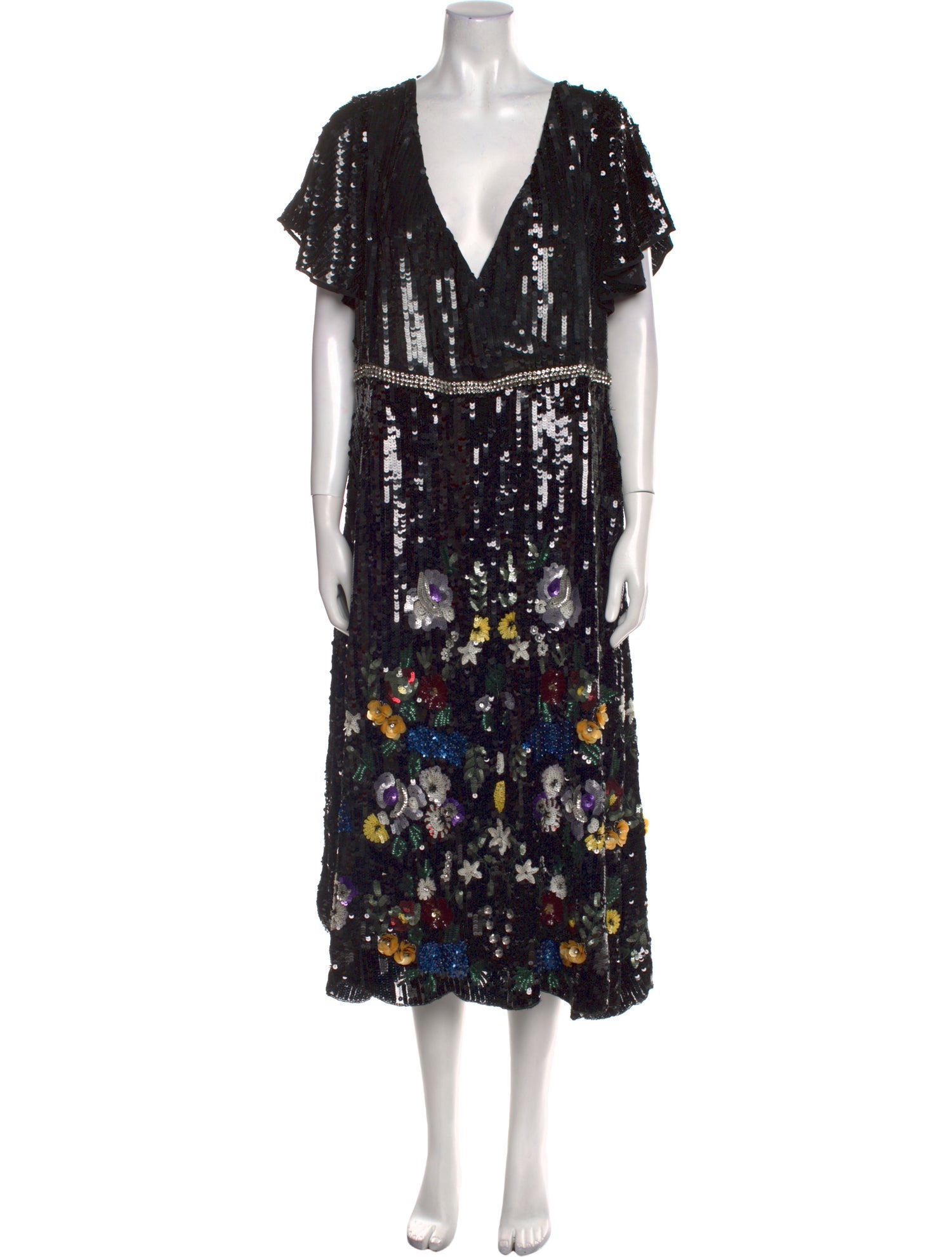 Mac Duggal Floral Print Midi Length Dress