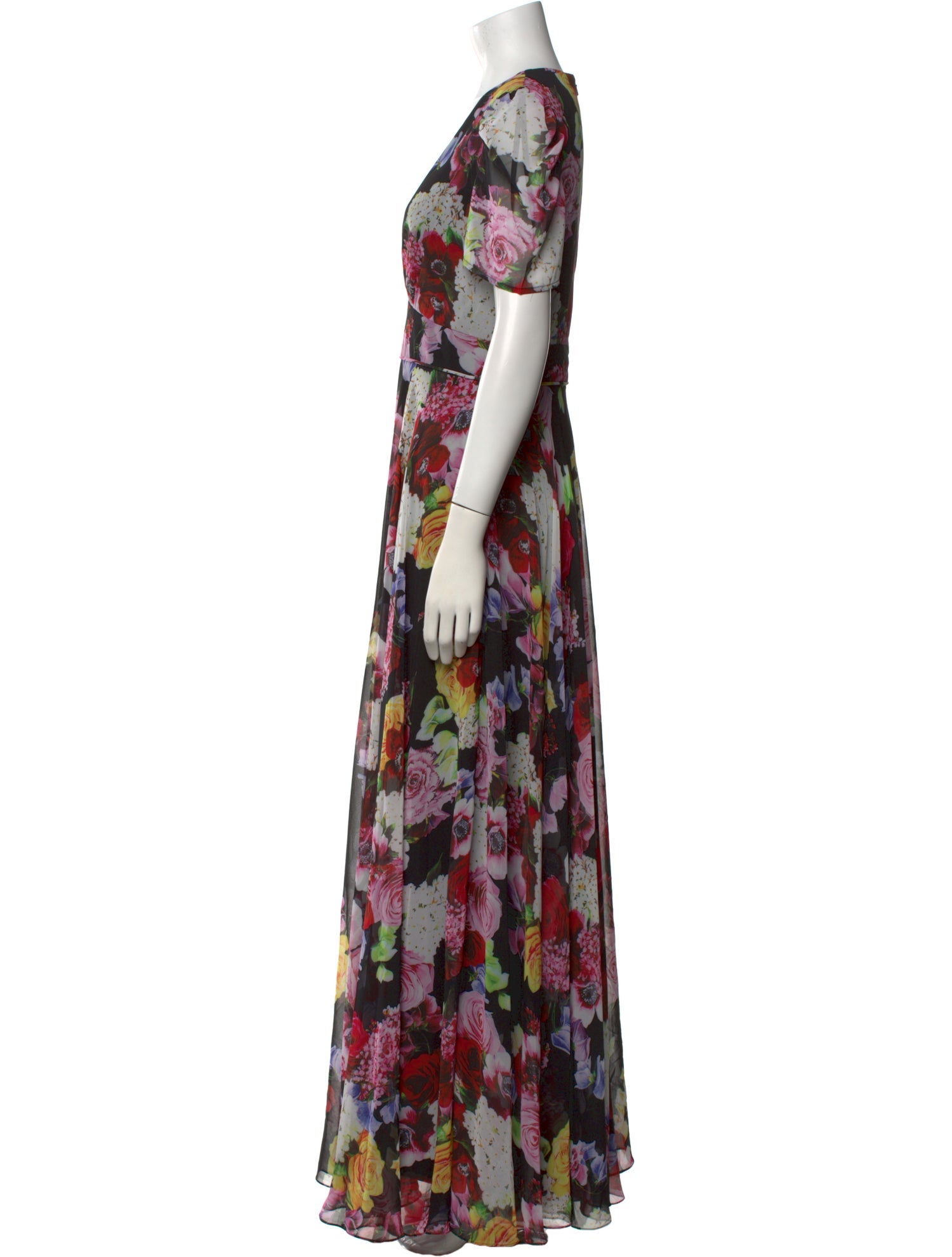 Mac Duggal Floral Print Long Dress