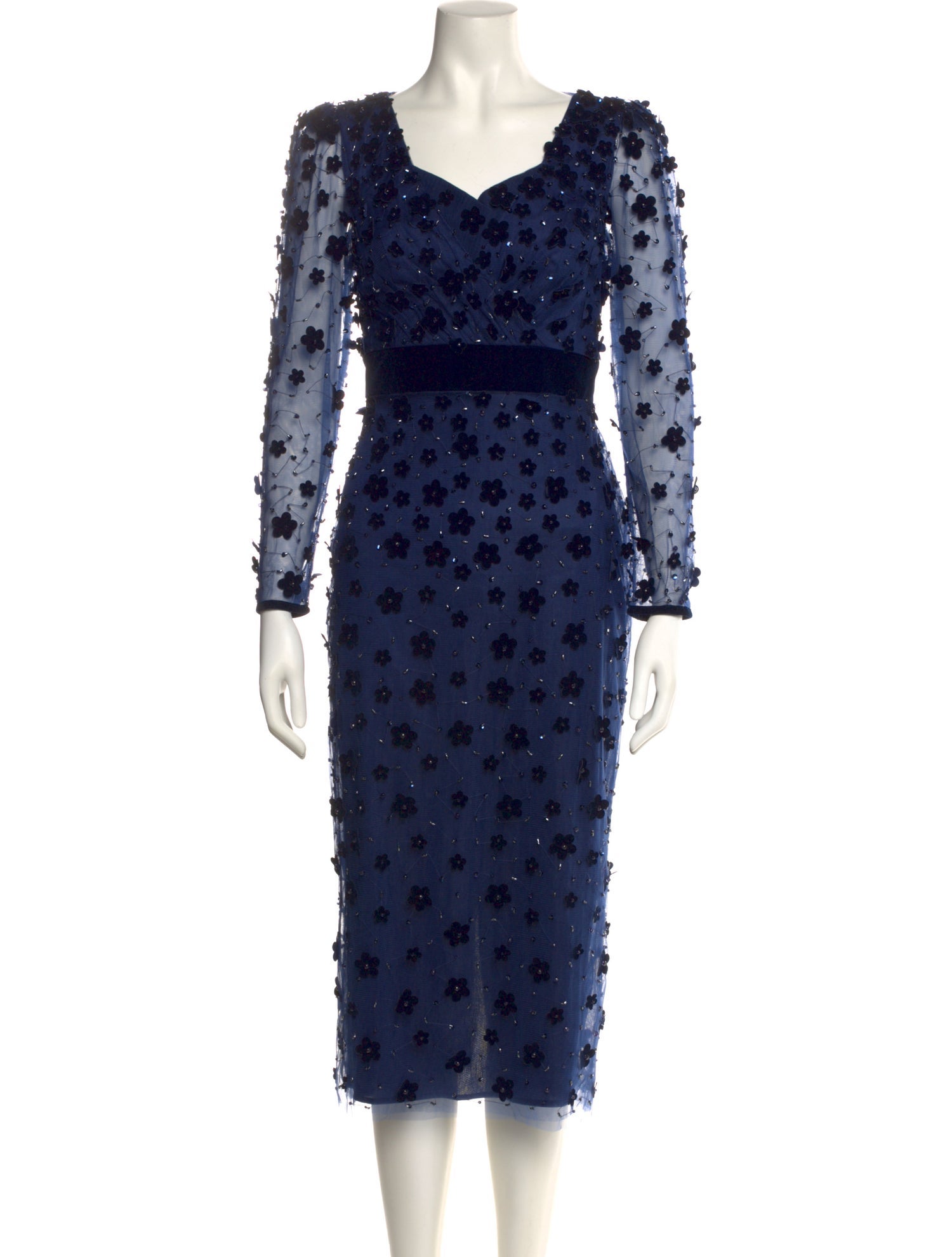 Mac Duggal Floral Print Midi Length Dress