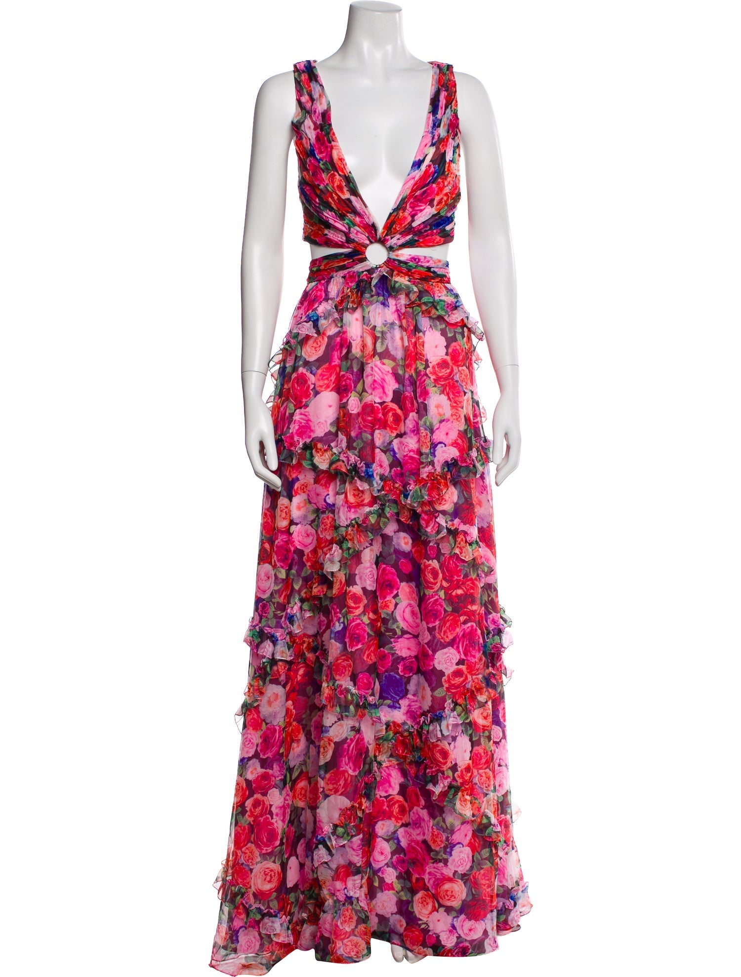Mac Duggal Floral Print Midi Length Dress