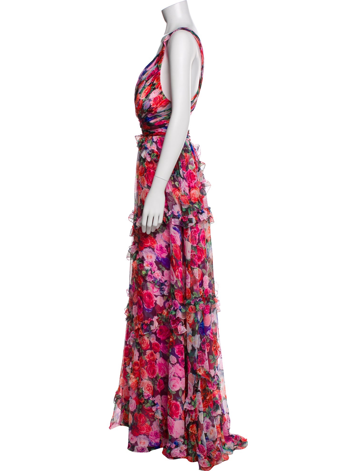 Mac Duggal Floral Print Midi Length Dress