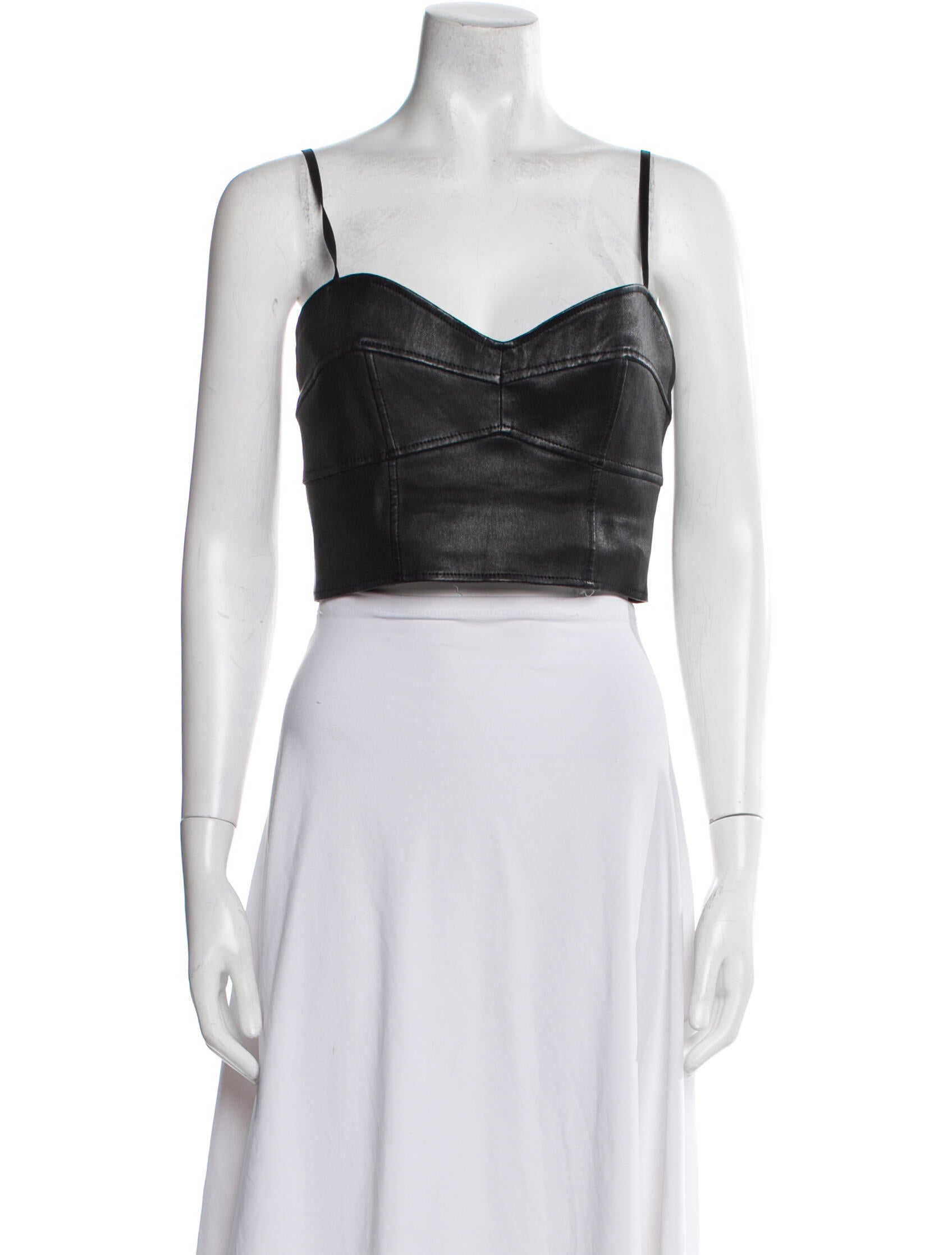 MAISON DE PAPILLON Leather V-Neck Crop Top