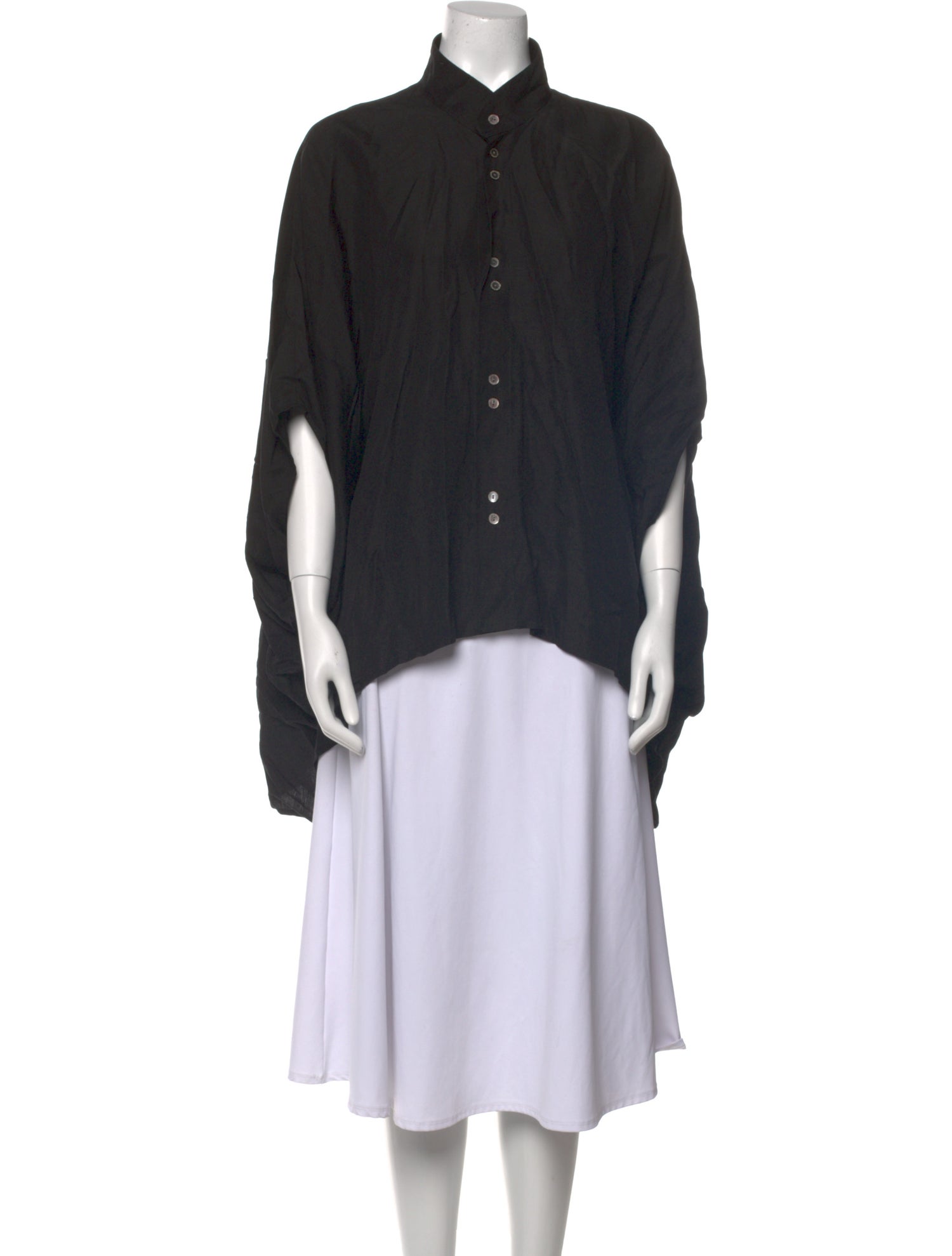 MAISON DE PAPILLON Silk Mock Neck Button-Up Top