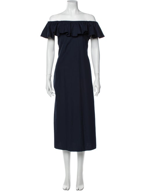 M.d.s. Stripes Off-The-Shoulder Long Dress Blue