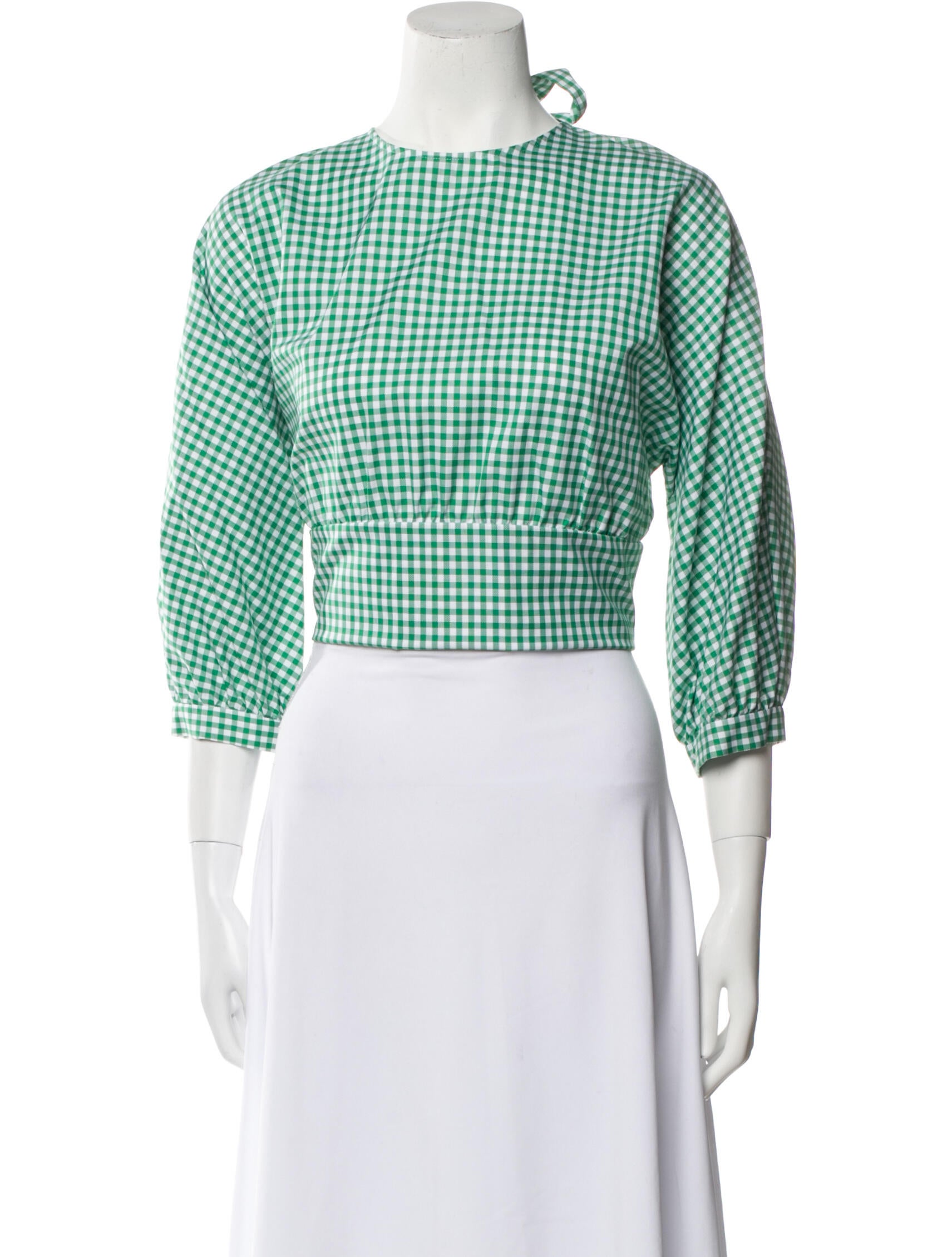 M.D.S. Stripes Plaid Print Crew Neck Crop Top