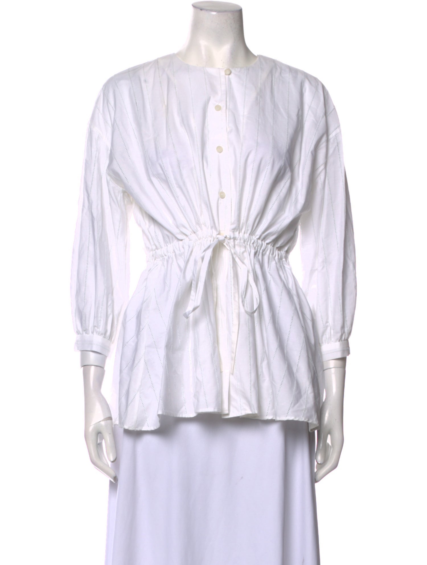 M.D.S. Stripes Striped Crew Neck Button-Up Top