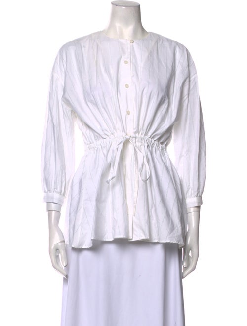 M.D.S. Stripes Striped Crew Neck Button-Up Top