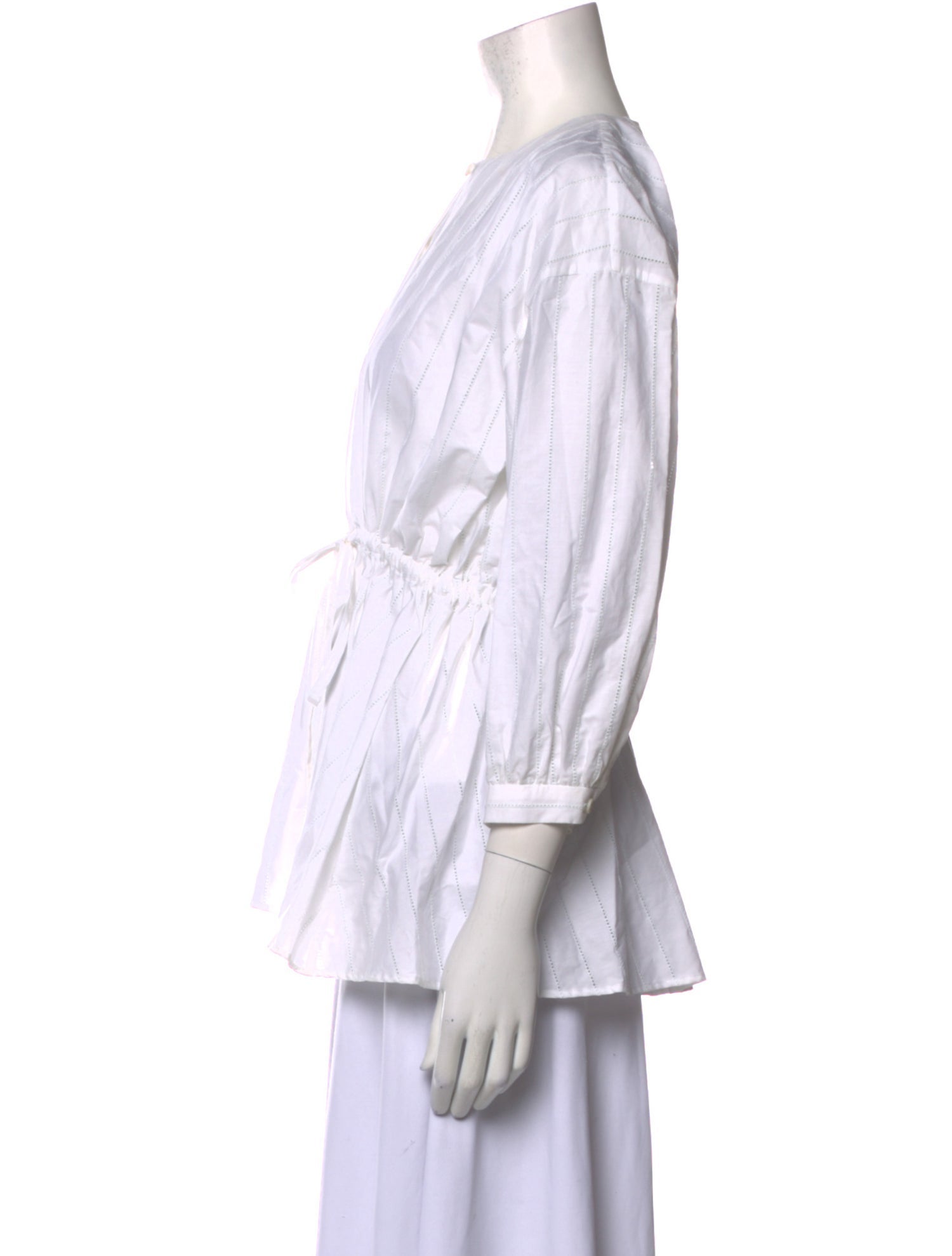 M.D.S. Stripes Striped Crew Neck Button-Up Top