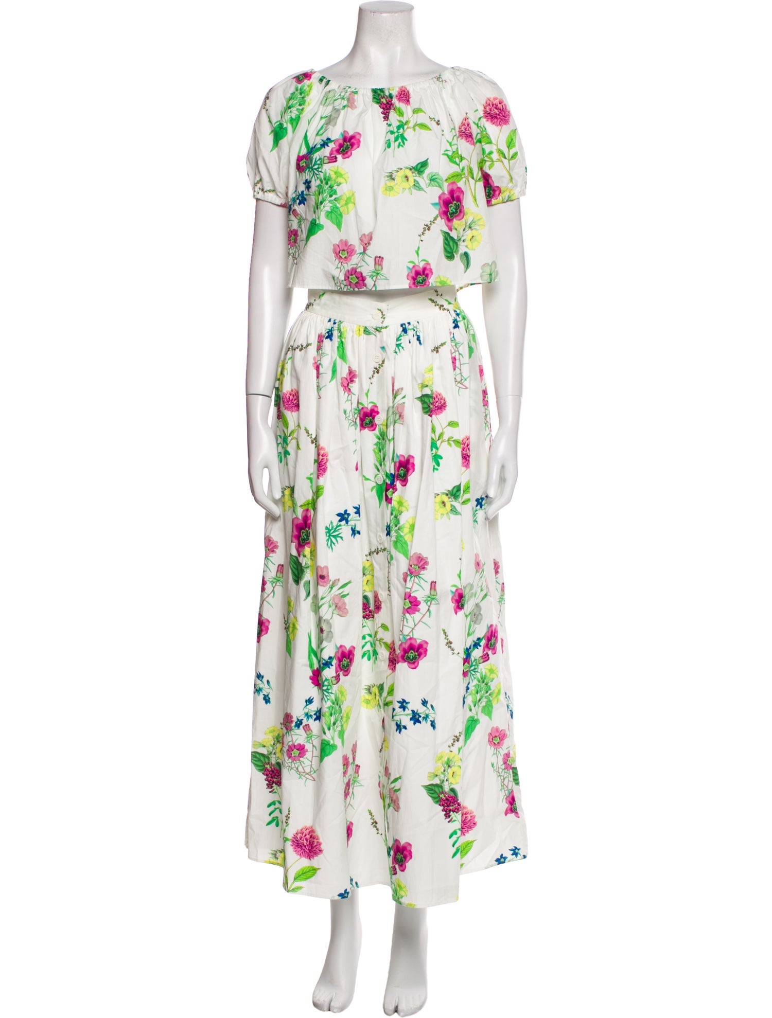 M.D.S. Stripes Floral Print Pleated Accents Skirt Set