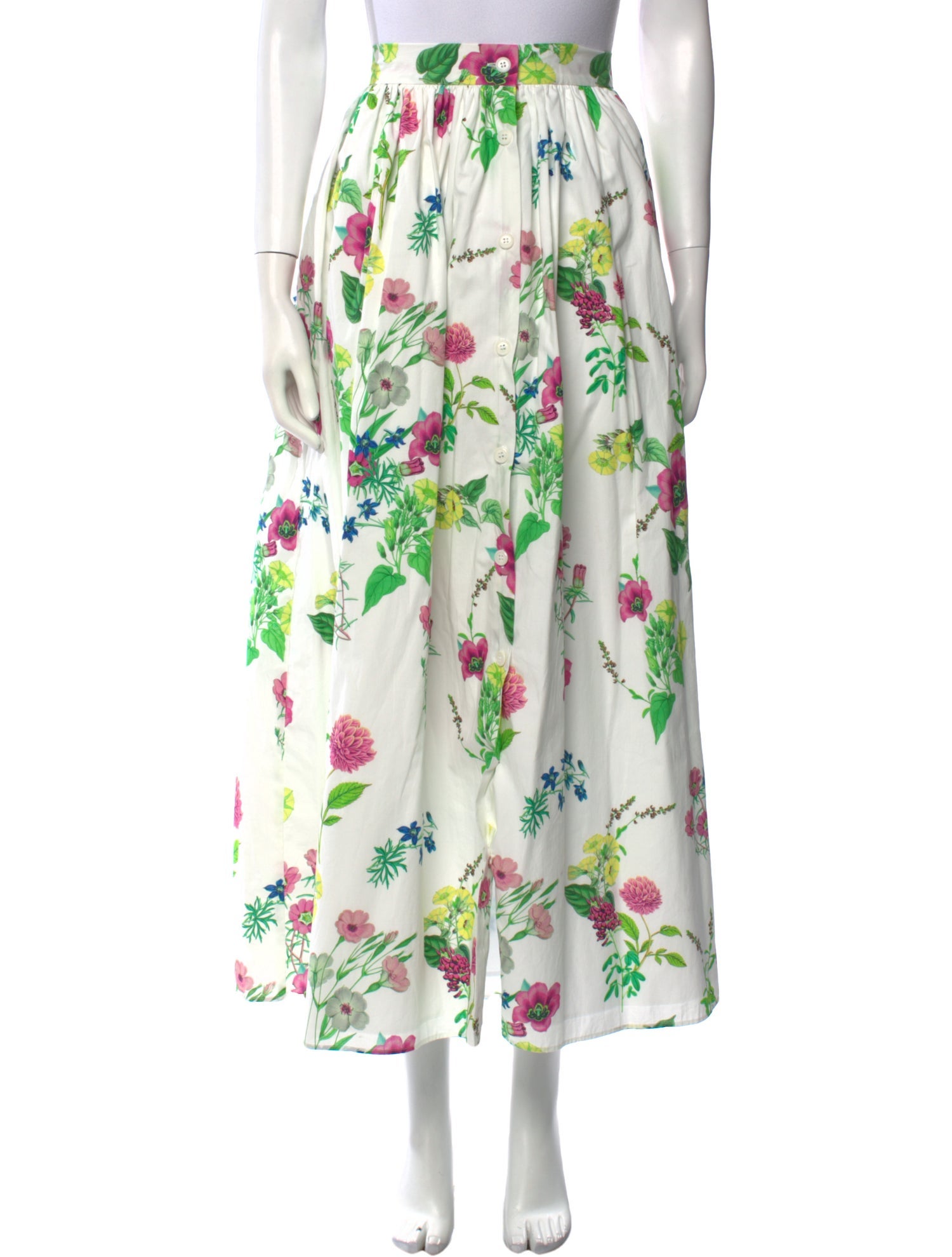 M.D.S. Stripes Floral Print Midi Length Skirt