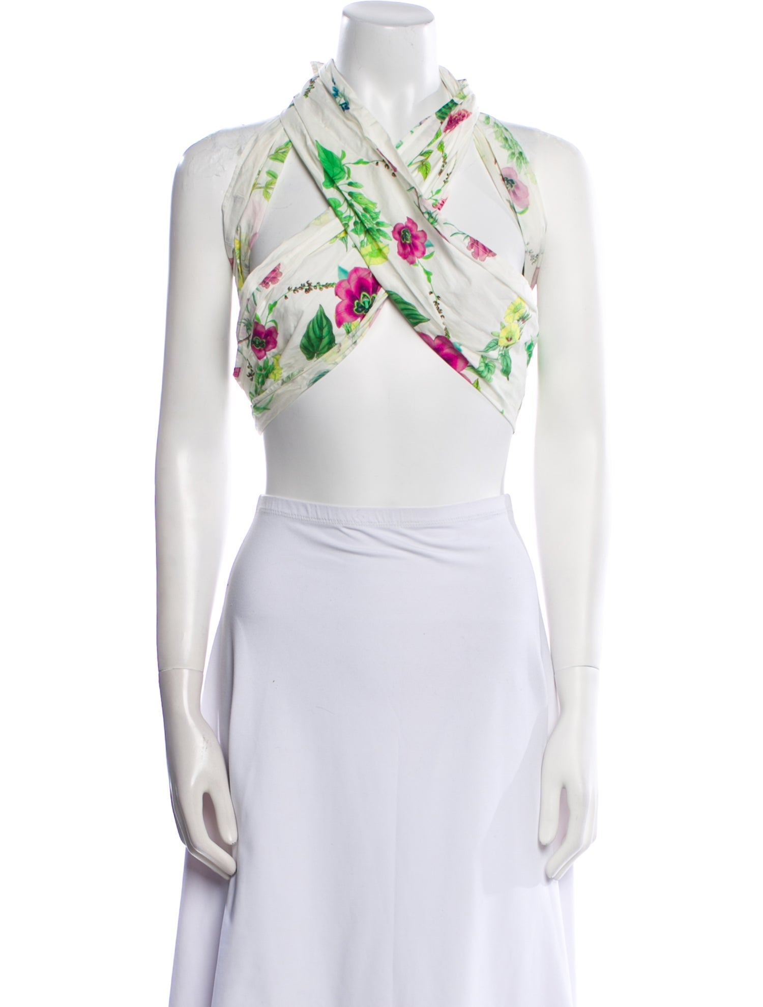 M.D.S. Stripes Floral Print Halterneck Crop Top