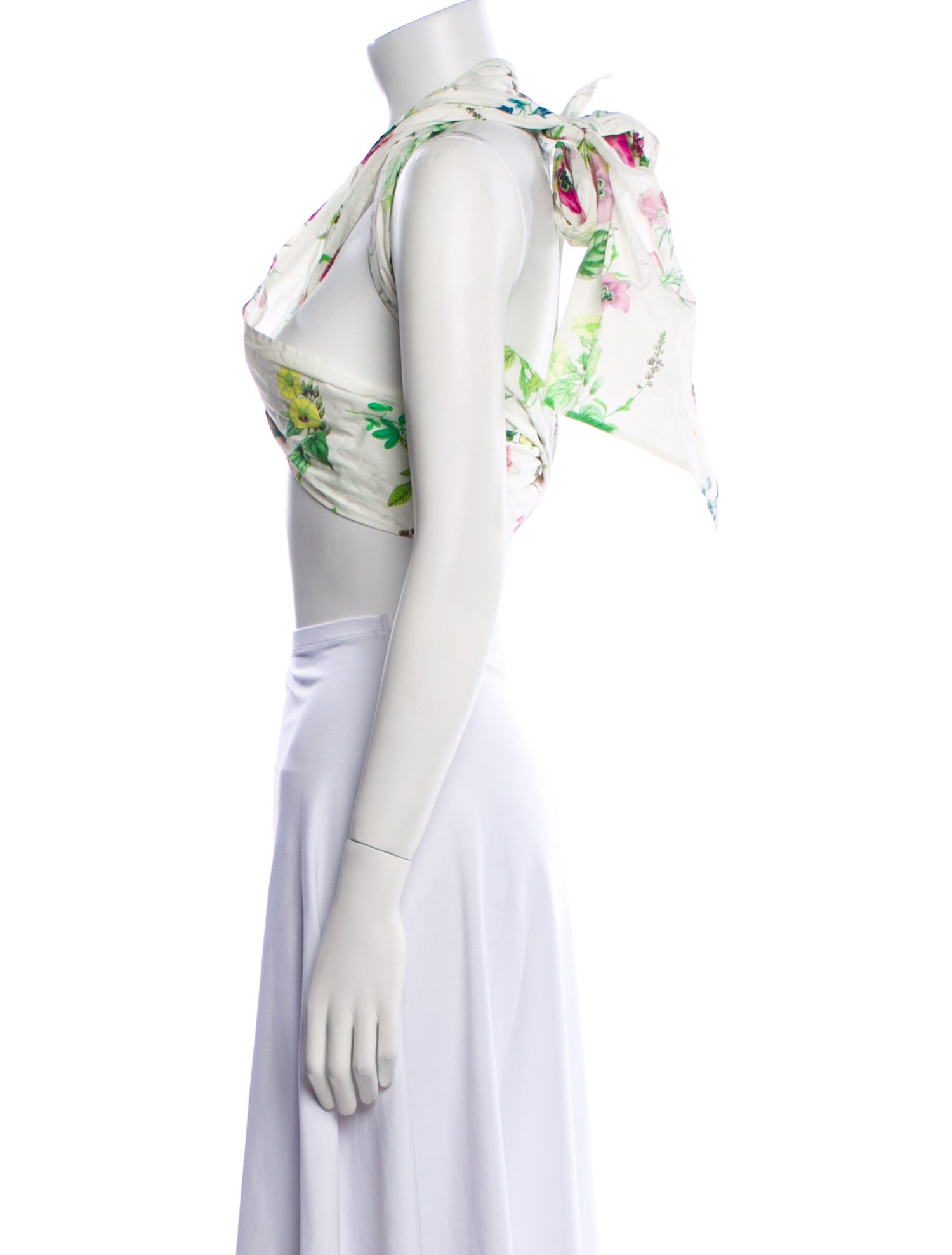 M.D.S. Stripes Floral Print Halterneck Crop Top