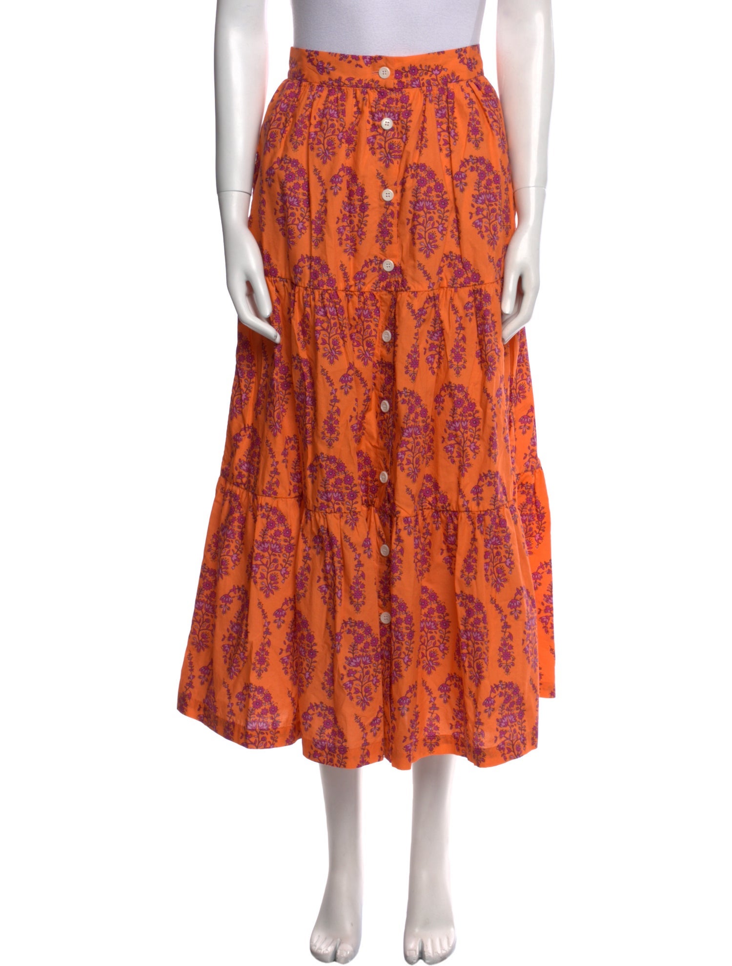 M.D.S. Stripes Floral Print Midi Length Skirt