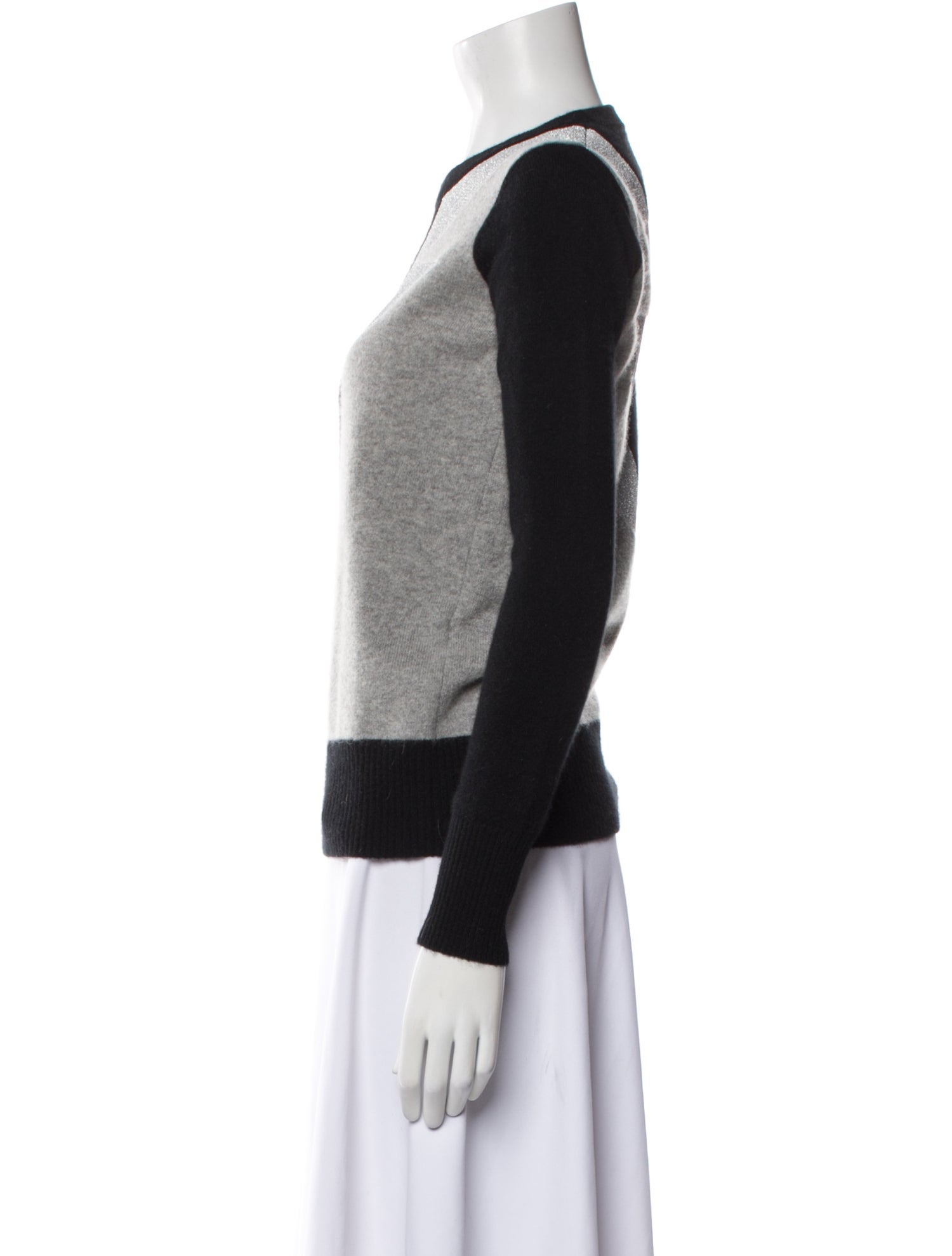 Madeleine Thompson Colorblock Pattern Crew Neck Sweater