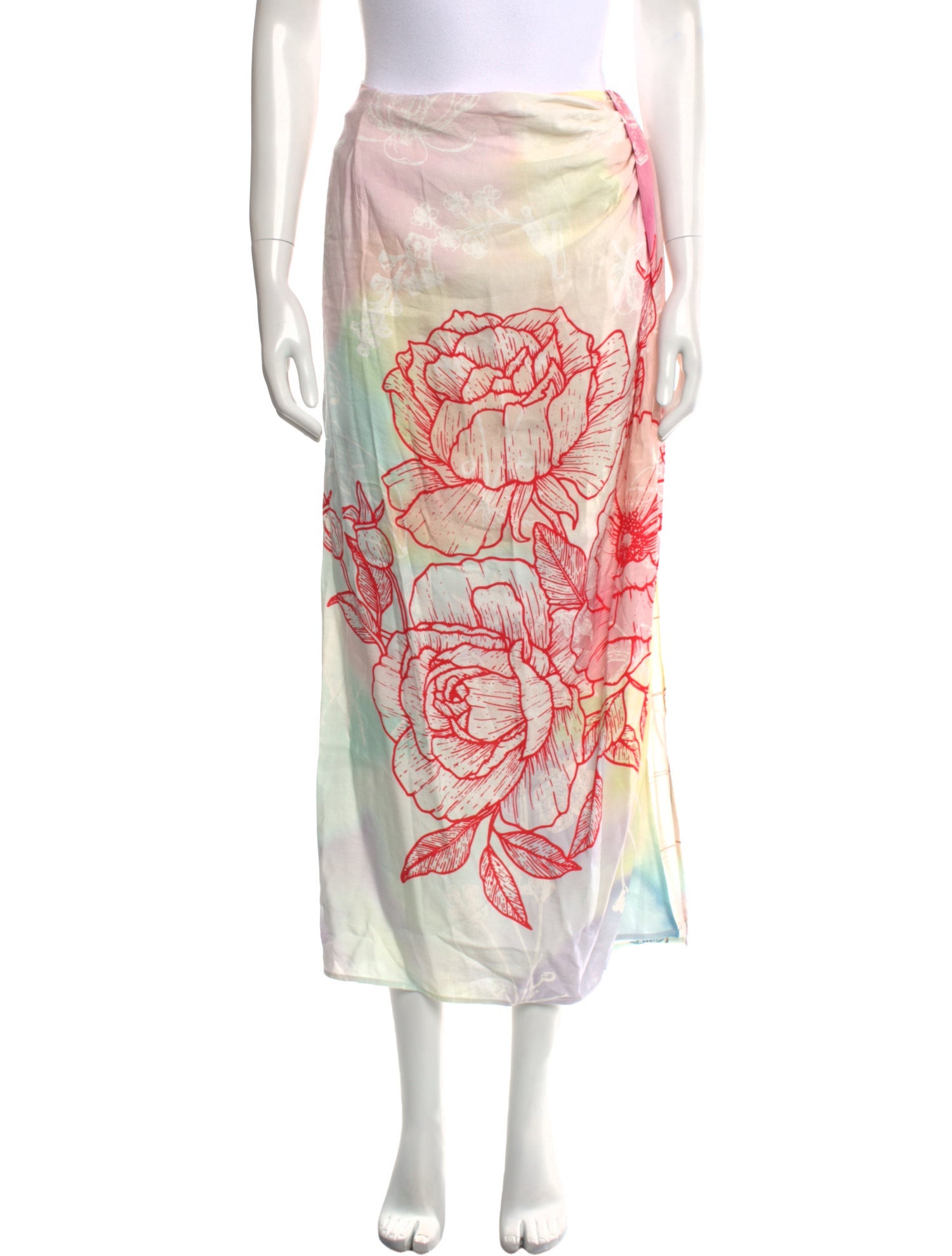 Me369 Floral Print Midi Length Skirt