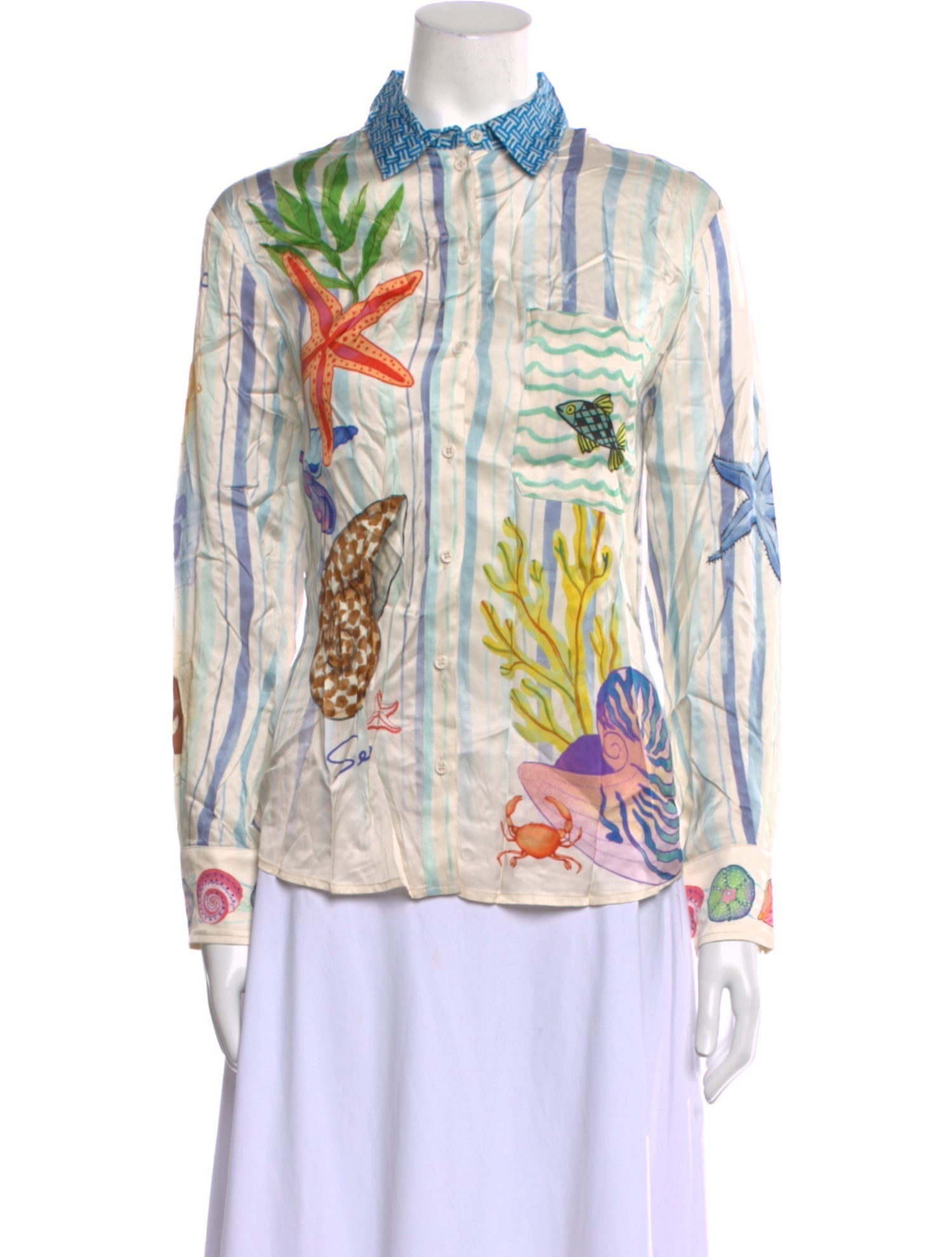 Me369 Printed Long Sleeve Button-Up Top