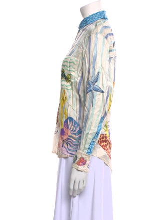 Me369 Printed Long Sleeve Button-Up Top