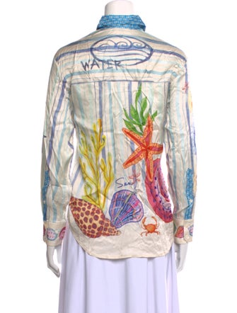 Me369 Printed Long Sleeve Button-Up Top