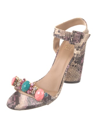 Marc Ellis Embossed Leather Animal Print Sandals