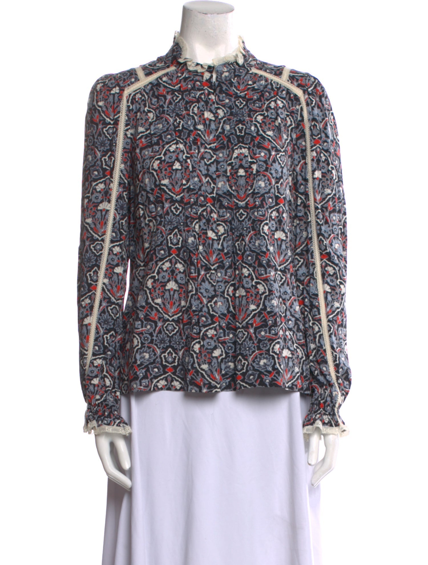 ME+EM Floral Print Mock Neck Blouse