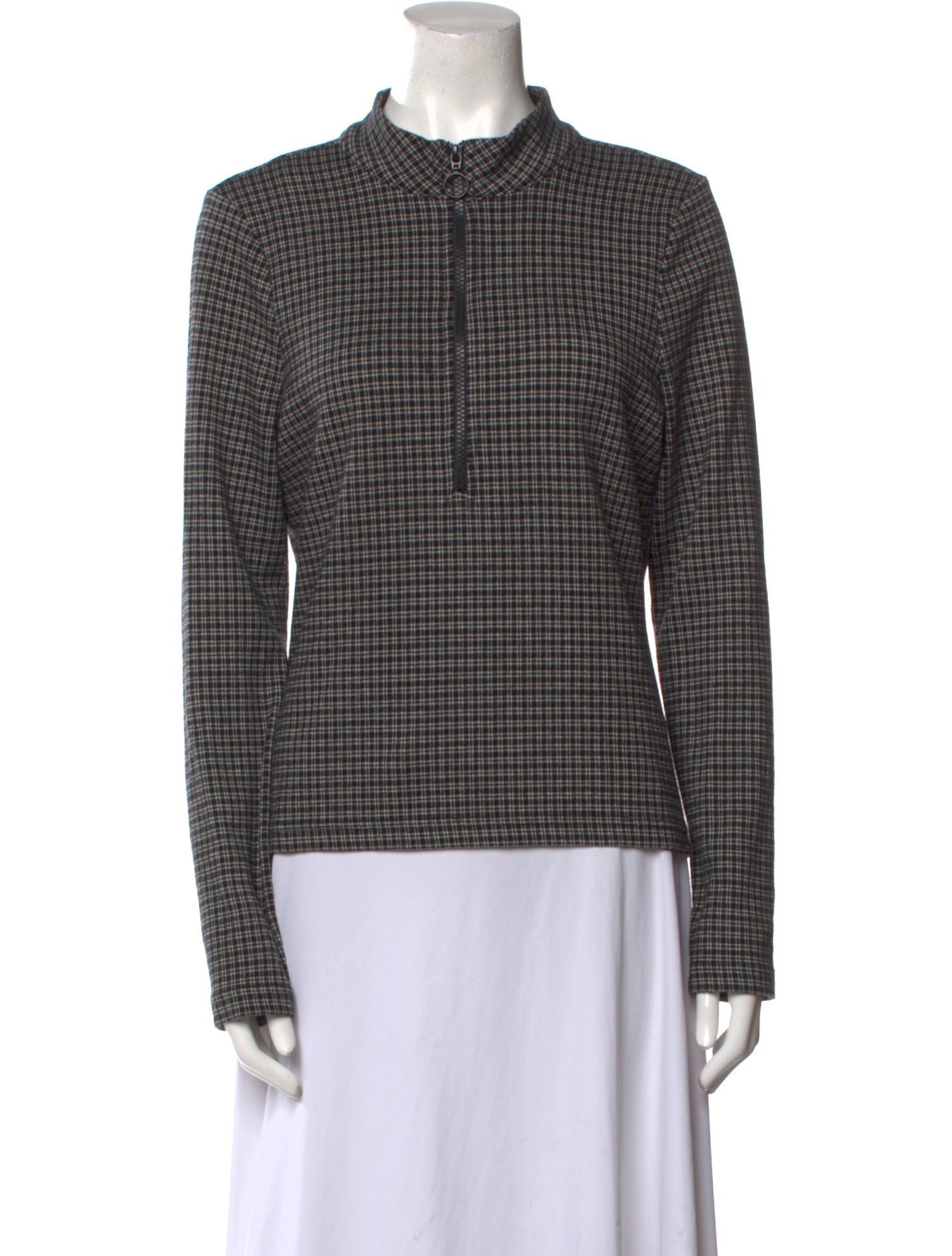 ME+EM Plaid Print Mock Neck Top