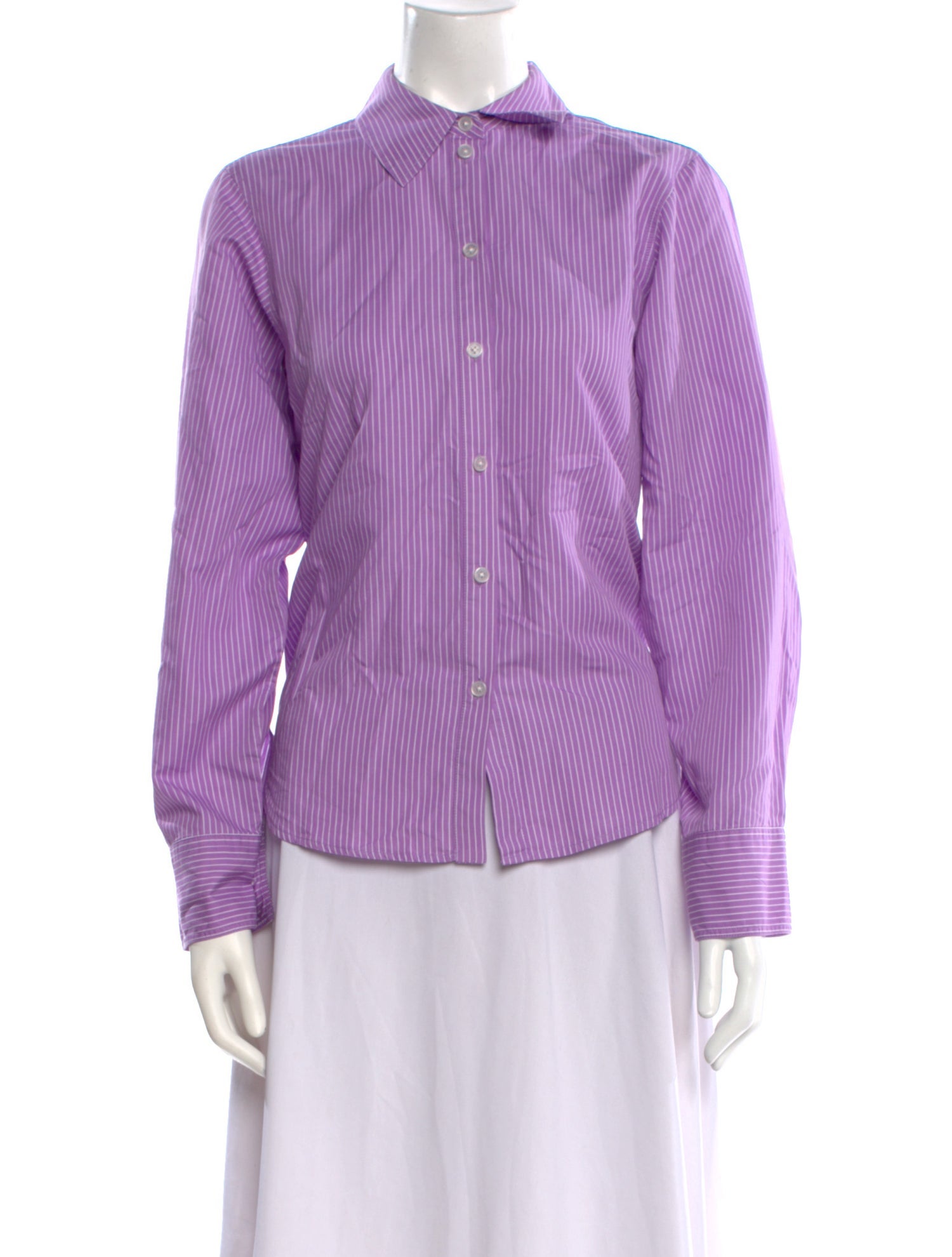 ME+EM Striped Long Sleeve Button-Up Top