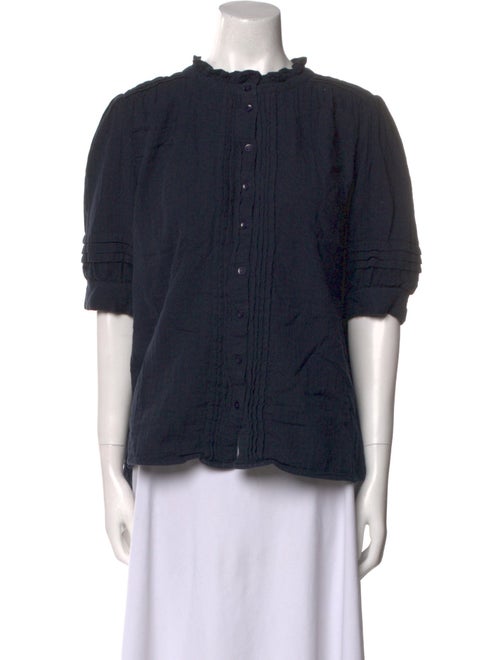 ME+EM Mock Neck Three-Quarter Sleeve Button-Up Top