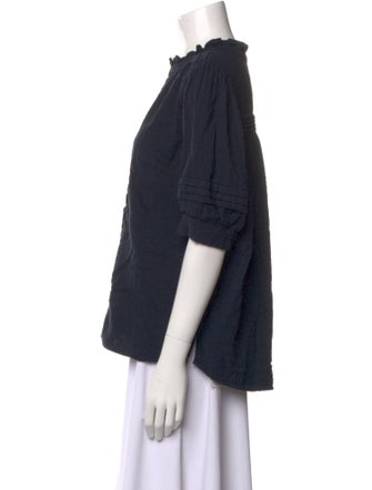 ME+EM Mock Neck Three-Quarter Sleeve Button-Up Top