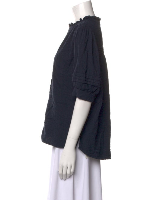 ME+EM Mock Neck Three-Quarter Sleeve Button-Up Top