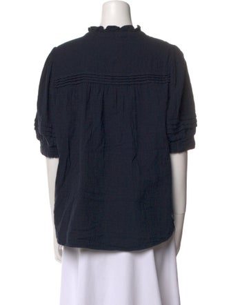 ME+EM Mock Neck Three-Quarter Sleeve Button-Up Top