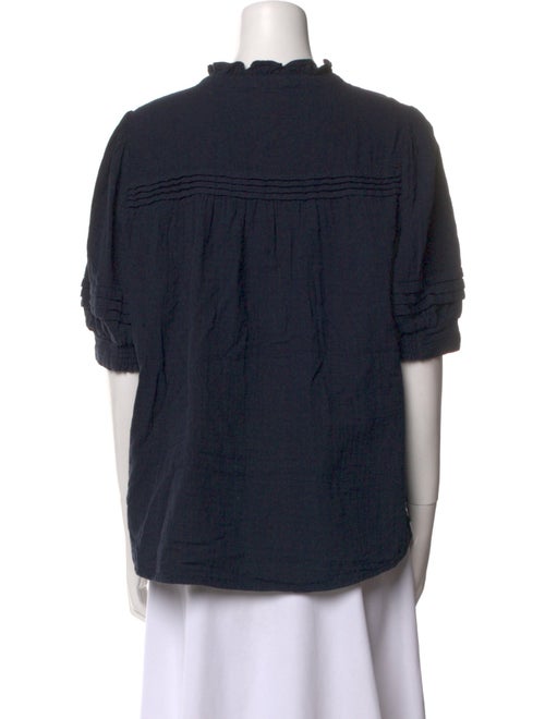 ME+EM Mock Neck Three-Quarter Sleeve Button-Up Top