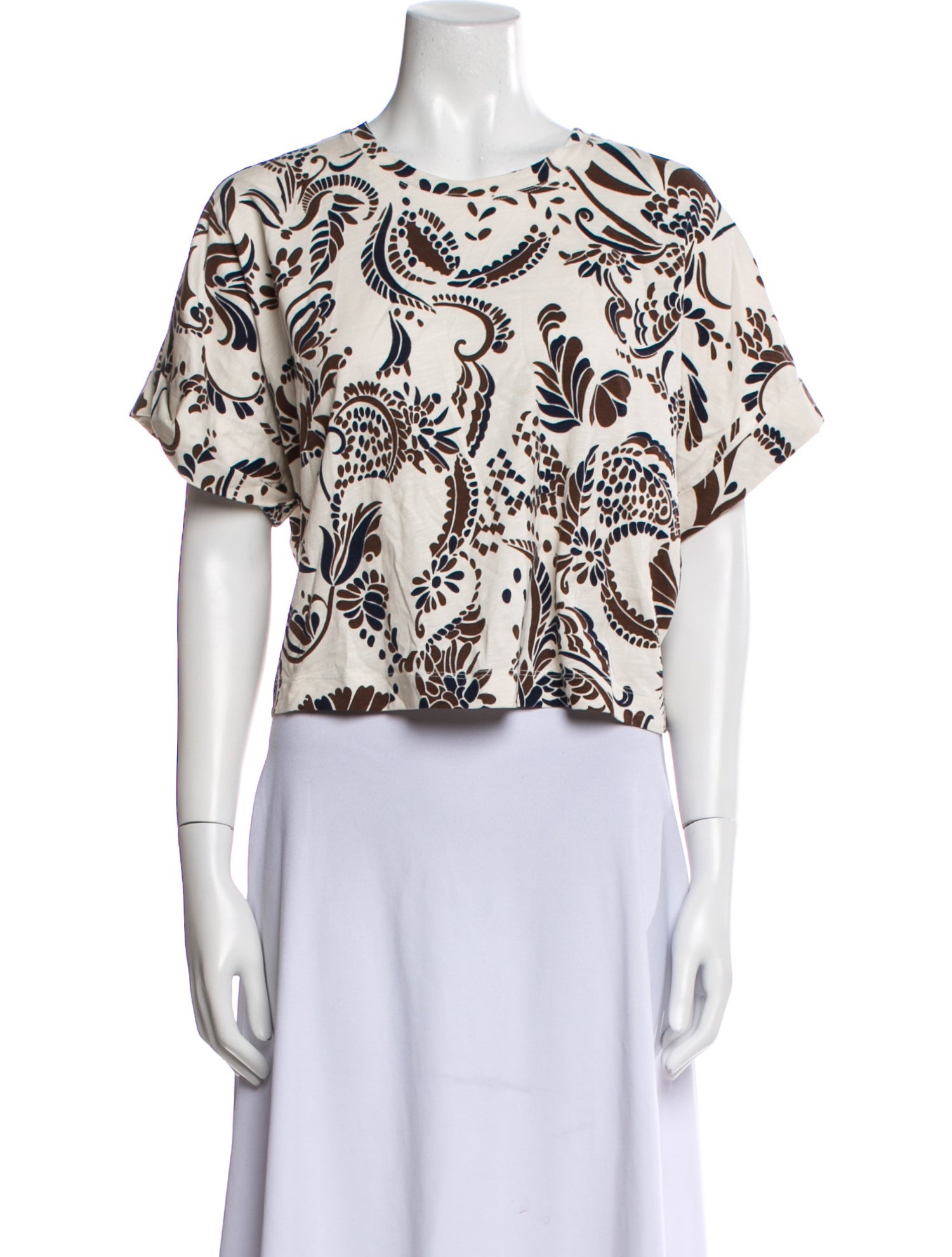 ME+EM Floral Print Scoop Neck Crop Top