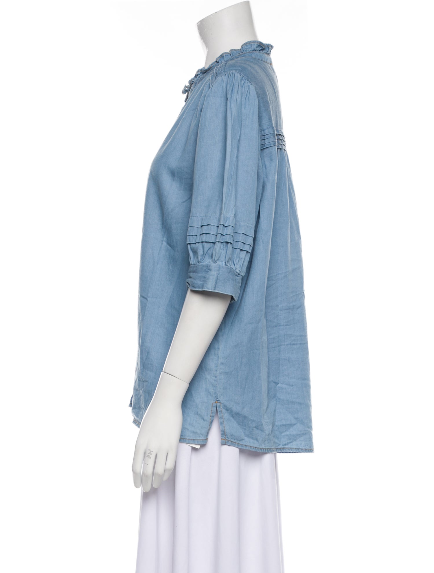 ME+EM Mock Neck Three-Quarter Sleeve Button-Up Top